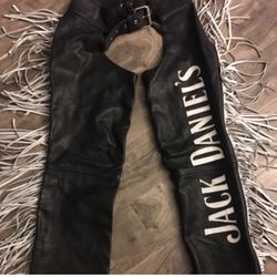 Authentic Black Leather Jack Daniel’s Chaps – Genuine Leather with Fringe – $1000
