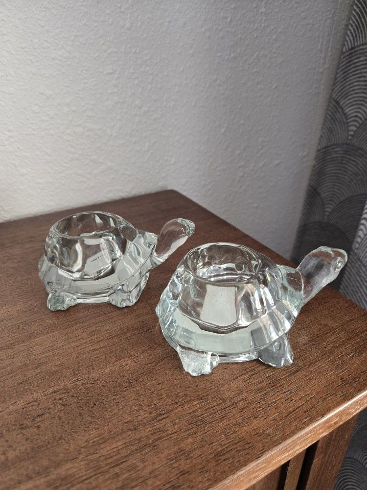 Vintage Indiana Glass Turtle Crystal Clear Candle Votive Holders