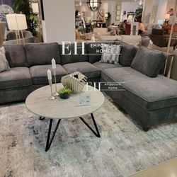 Grey Chenille Plush Sofa Sectional  Soft Reversible Style Soft Couch