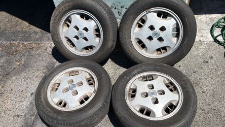 Nissan 350zx 15 Inch aluminum stock Wheels and old tires 4x114.3mm For Datsun, Honda, Acura, And more