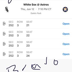 White Sox Vs Houston Astros Thurs June 12 @ 7:10pm
