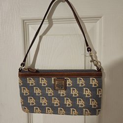 Dooney & Bourke Monogram Blue/Gray & Tan Convertible Bag