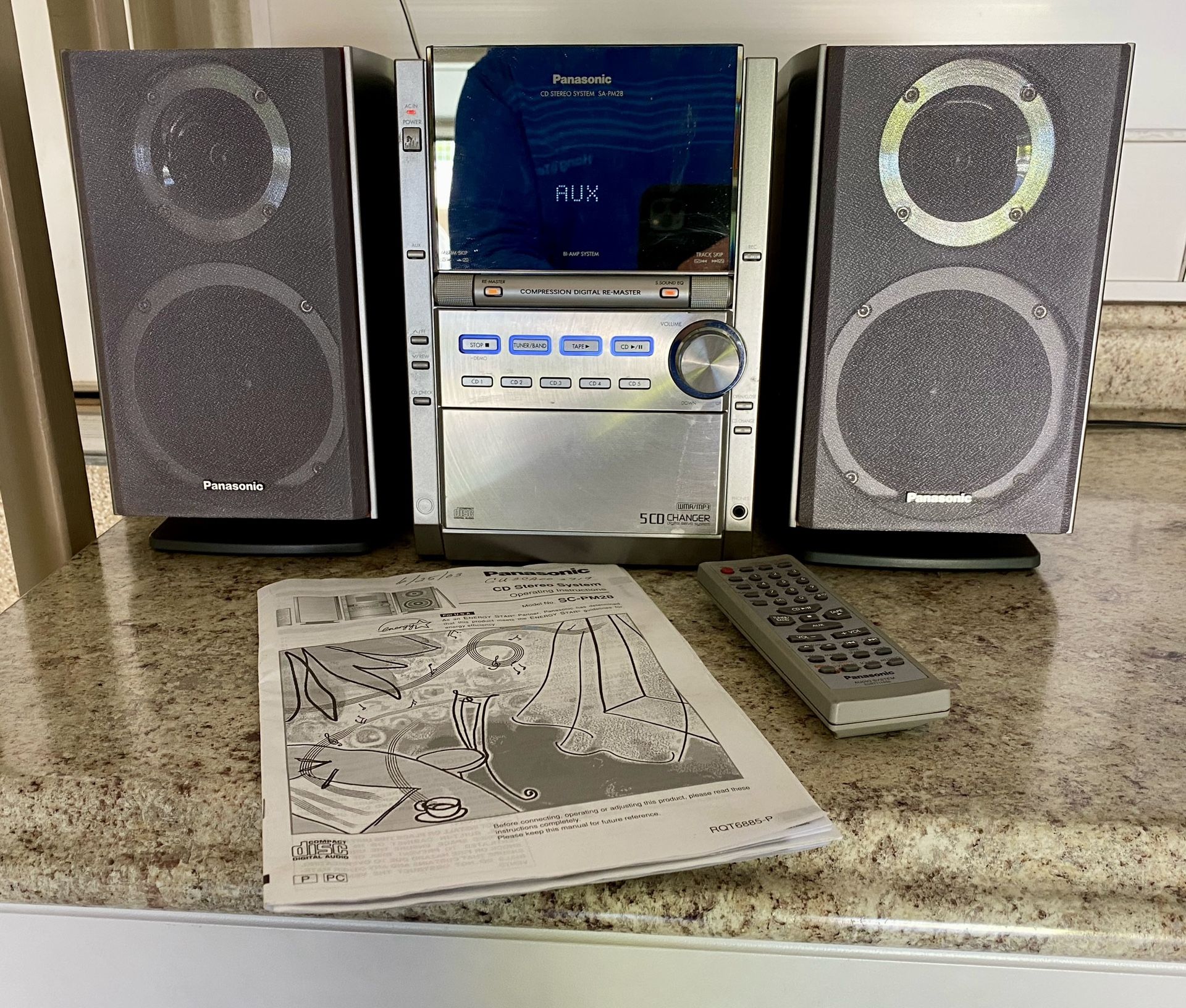 Panasonic Stereo System With 5 CD Changer & Cassette Player