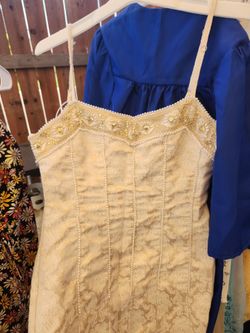 Cream Beaded Brocade Spaghetti Strap Dress