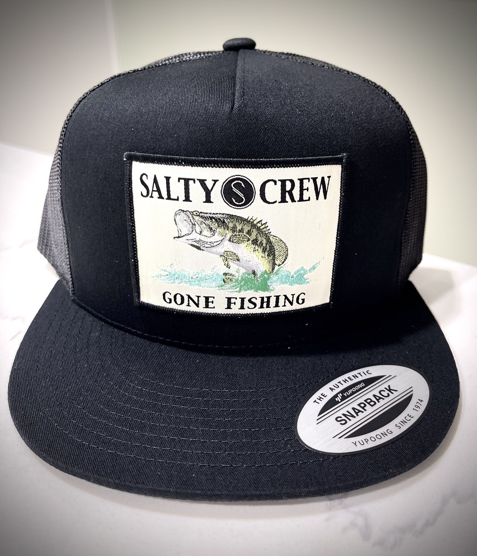 New Men's Black Gone Fishing Snapback Salty Crew Hat