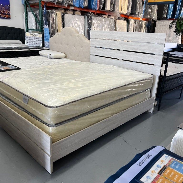 Brand New P.a.n.e.l B'e'd F.r.a.m.e Mattress and box spring King And Queen From 