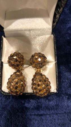 gold tone pave crystal disco ball & tear drop dangle earrings