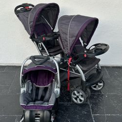 BABY TREND SIT AND STAND DOUBLE STROLLER + CAR SEAT!!