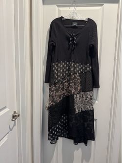 Maeve Black Mixed-Panel Long Sleeve Midi Dress size large