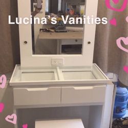 White Glasstop Vanity Set 