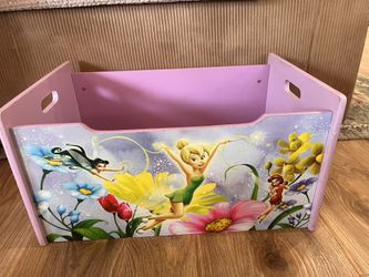 Disney Tinker Bell fairies from pixie hollow- open wooden toy chest / bin