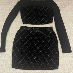 Fashion Nova 2pc Skirt Outfit(black/ Silver)