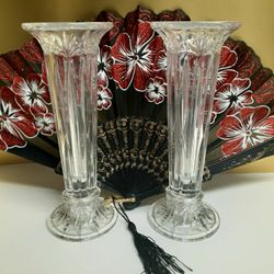 Princess House 2 Lead Crystal Bud Vases/Candle Stick Holdets