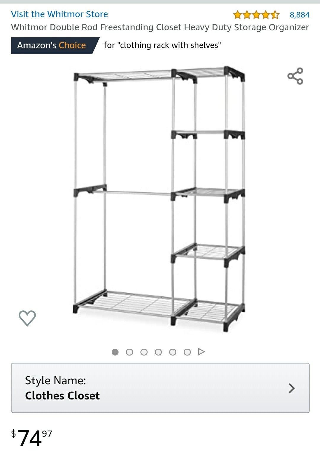 Double rod freestanding closet with shelves