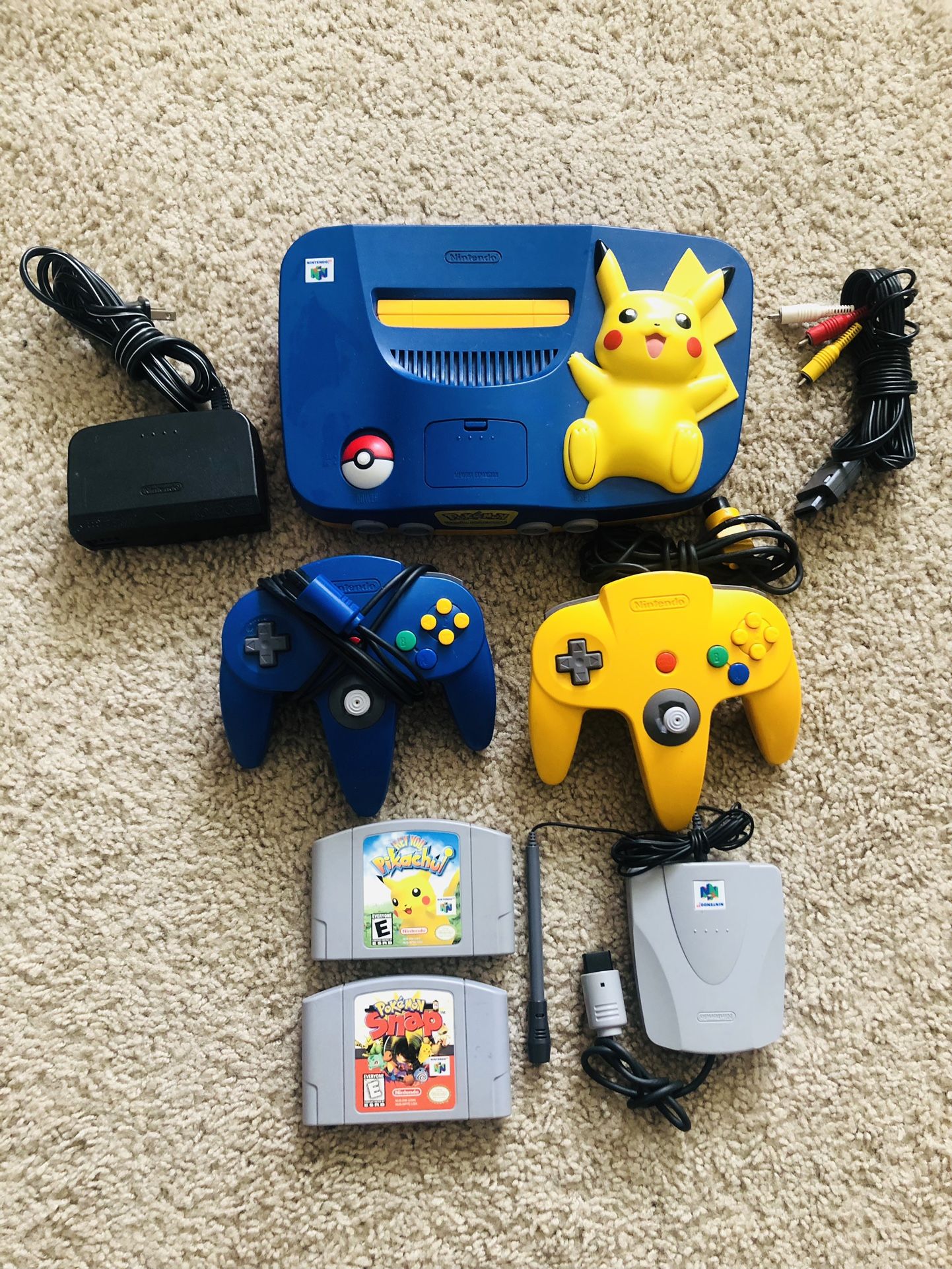 Nintendo 64 Console Pikachu Edition with Controllers, 2 Games, Hey You Pokémon, with Microphone, Pokémon Snap