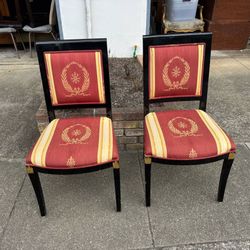 Two black lacquer regency style dining/side chairs