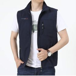 Mens Work Vest Summer Travel Photo Vest Cargo Sleeveless Jacket with Pockets 3XL