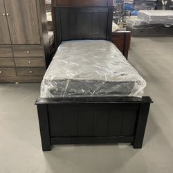 Black Twin Solid Wood Bed Frame