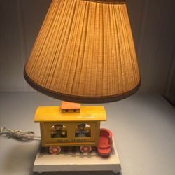 Vintage Jolly Trolly Wooden Nursery Lamp & Shade