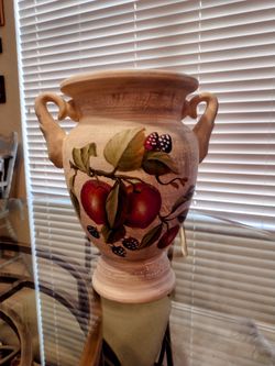 Ceramic Vase, 11 Inches Tall And 10 Inches Wide Including Handles