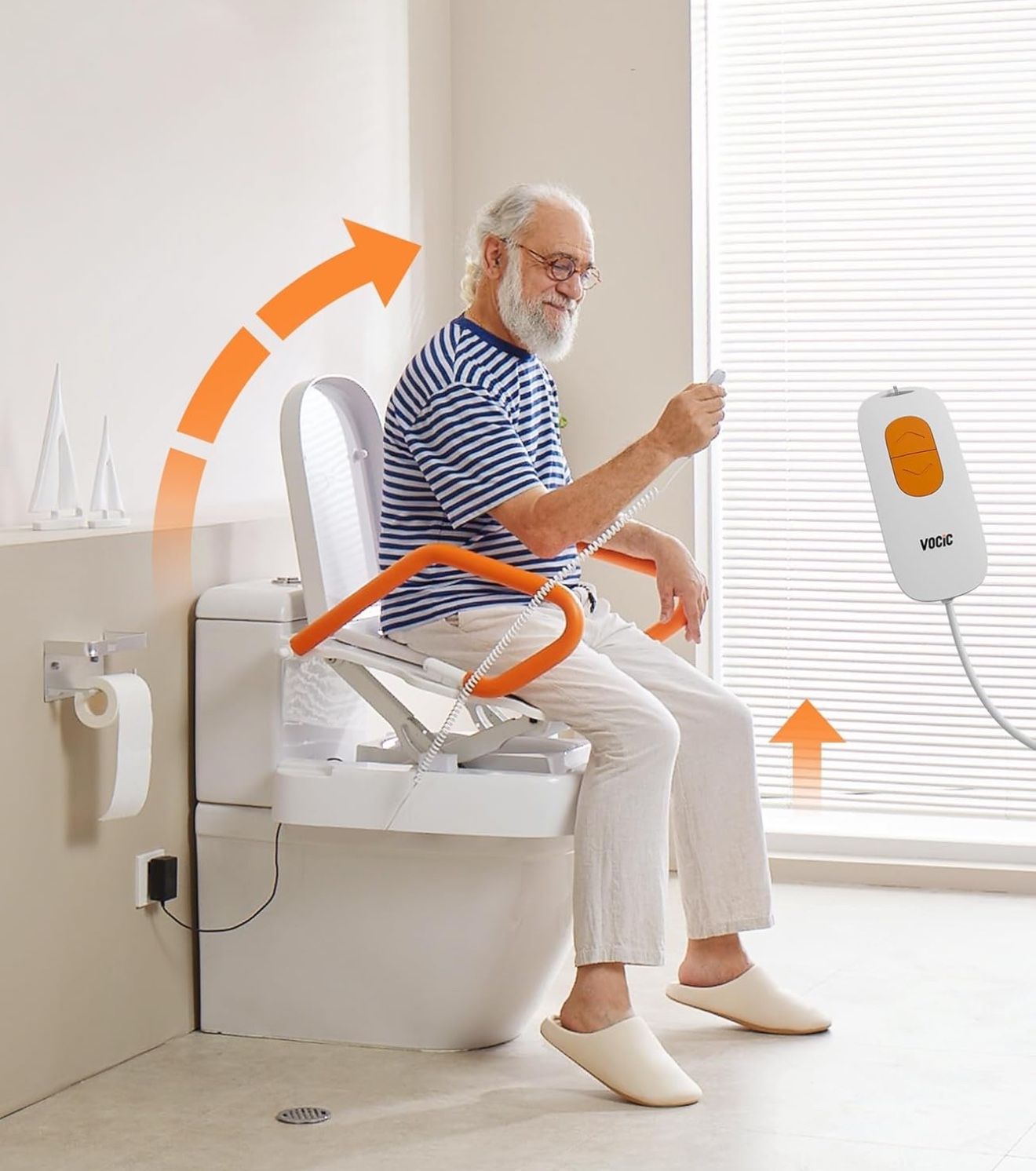 Electric Raised Toilet Seat Electric Toilet Seat Lift Powered Toilet Seat Riser with Handles Toilet Lift Seat for Elderly Support to 330LBS