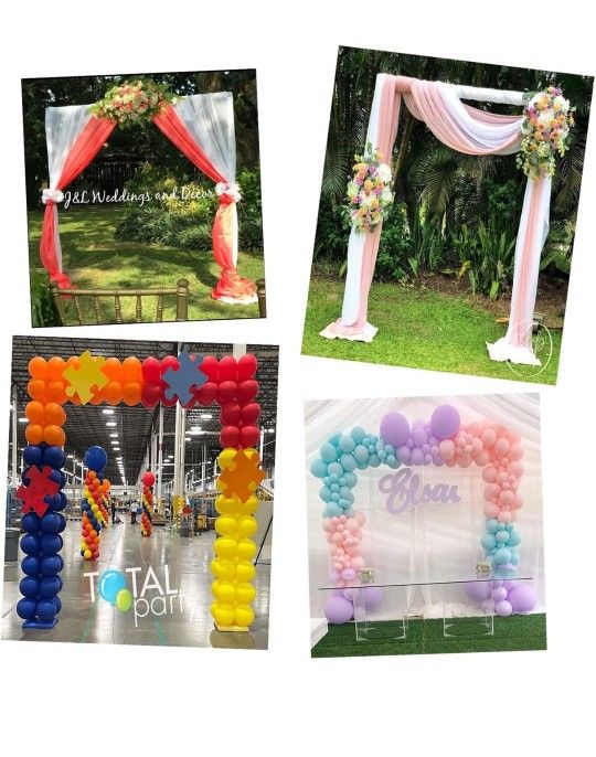 Heavy Duty Gold Metal Square Backdrop Stand Arch for Wedding Birthday Decoration, Graduation Decorations, Ceremony Reception, Event Party Supplies,