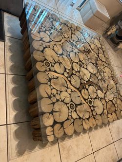 Wood Slice and Glass Coffee Table