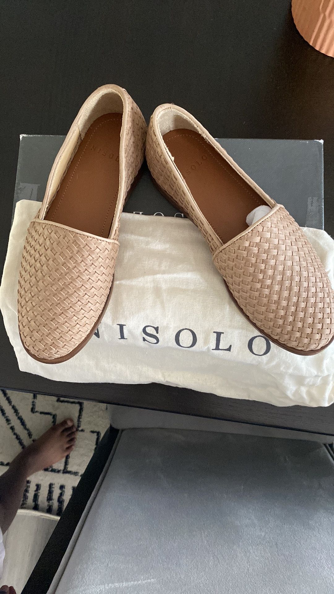 Nisolo Women Tan Loafers With Intricate Woven Design