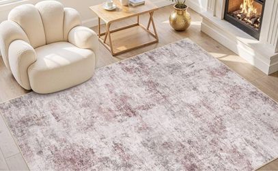 New Pink / Grey 5x7 Washable Area Rug - Neutral Modern Abstract Living Room Rugs