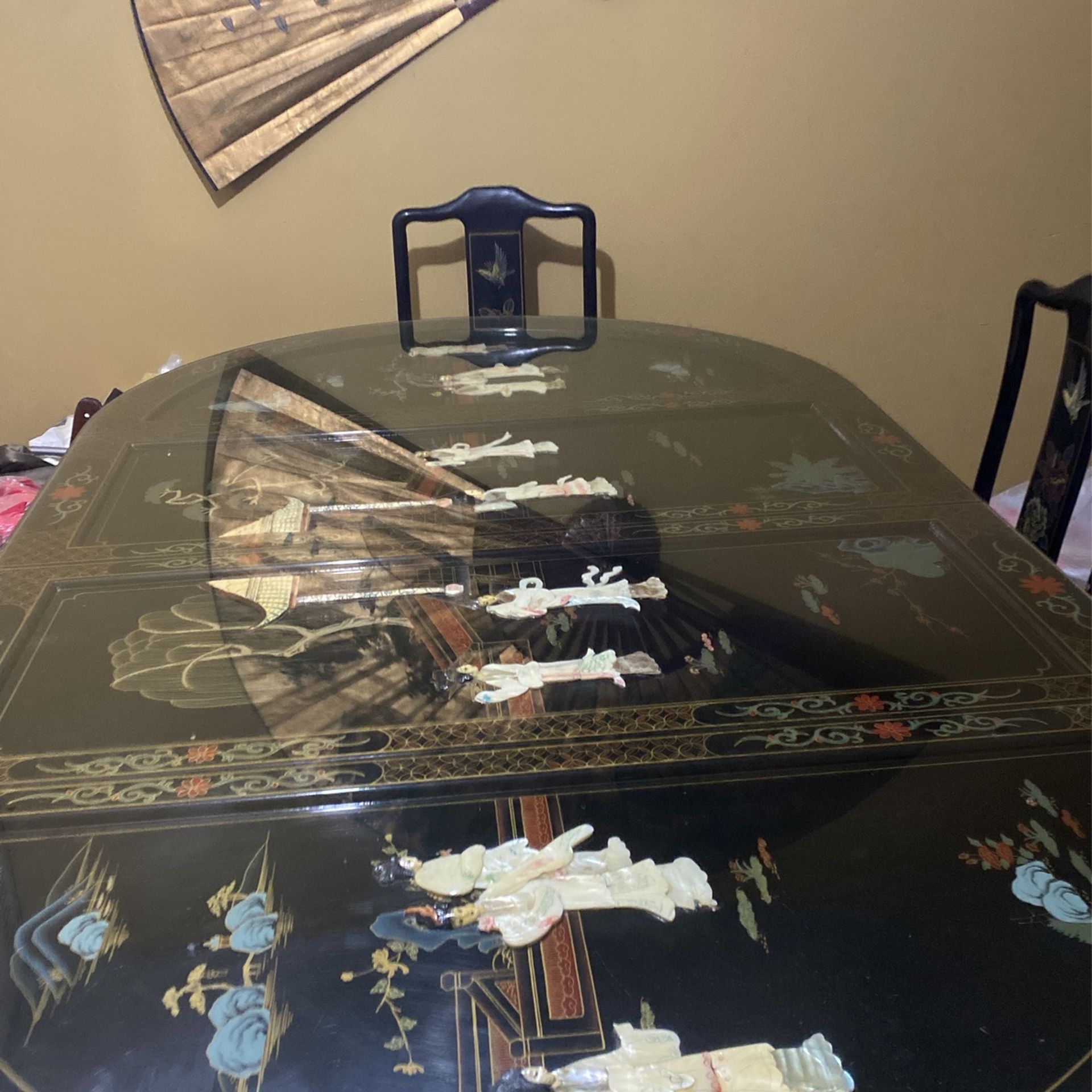 Chinese Oval Mother Of Pearl dining table with chairs