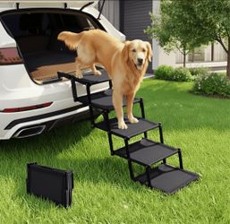 Oiilores Foldable Dog Stairs for Large Dogs 5 Step Pet Car SUV Ramp 250 lb