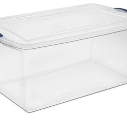 Sterilite 105 Qt. Clear Plastic Latching Box, Blue Latches with Clear Lid