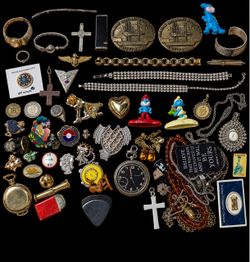 19pc Vintage Estate & Collectibles Lot – Sterling Silver, Military, Antique Pins