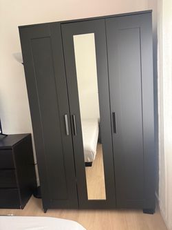 3-Door Wardrobe with Mirror (Black/Espresso)