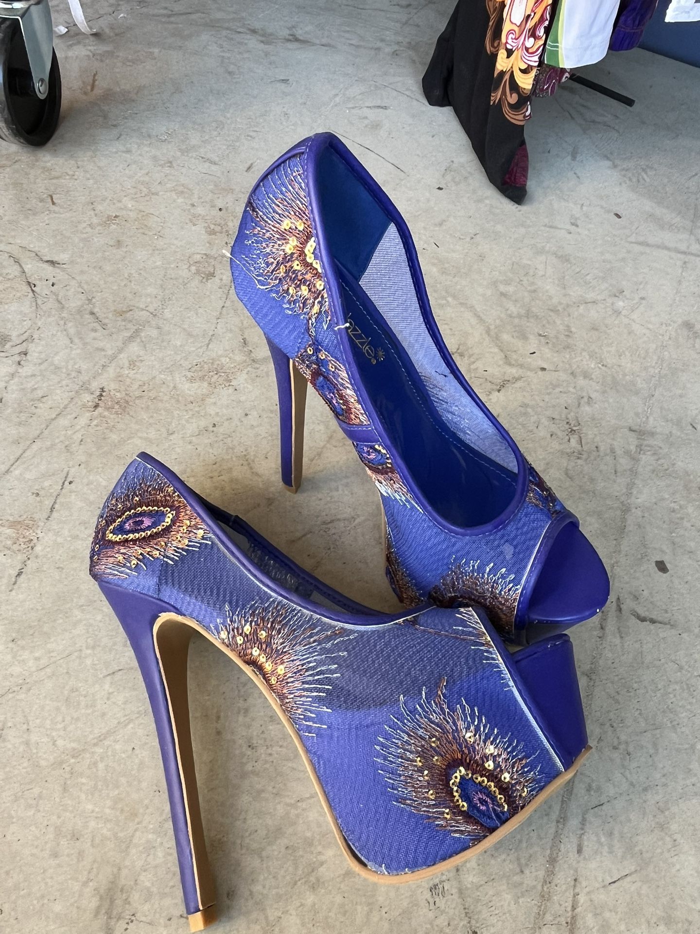 Elegant Blue Embellished Women's Heels