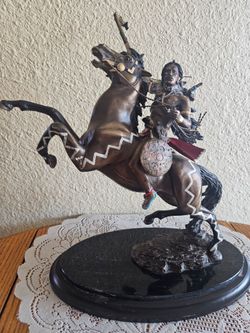 Solid Bronze Native American "Warrior of Destiny" on Horseback Bronze Sculpture