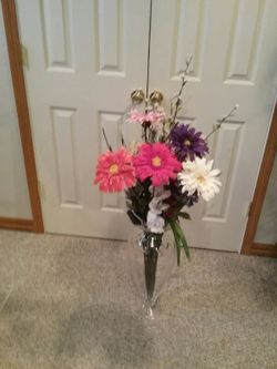 Imitation Flowers in Glass Vase