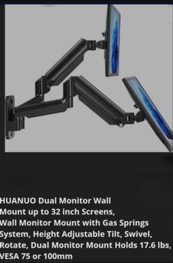 Huanuo Dual Monitor Wall Mount Up To 32ich Screens With Gas Springs System Height Adjustable Tilt Swivel Rotate Dual Monitor Mount