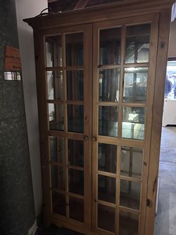 Pine Cabinet with Glass Shelves