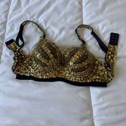 Brand Hand-Embellished Gold Sequin Performance Bra – Showgirl / Belly Dance Festival Top – US 36B-C