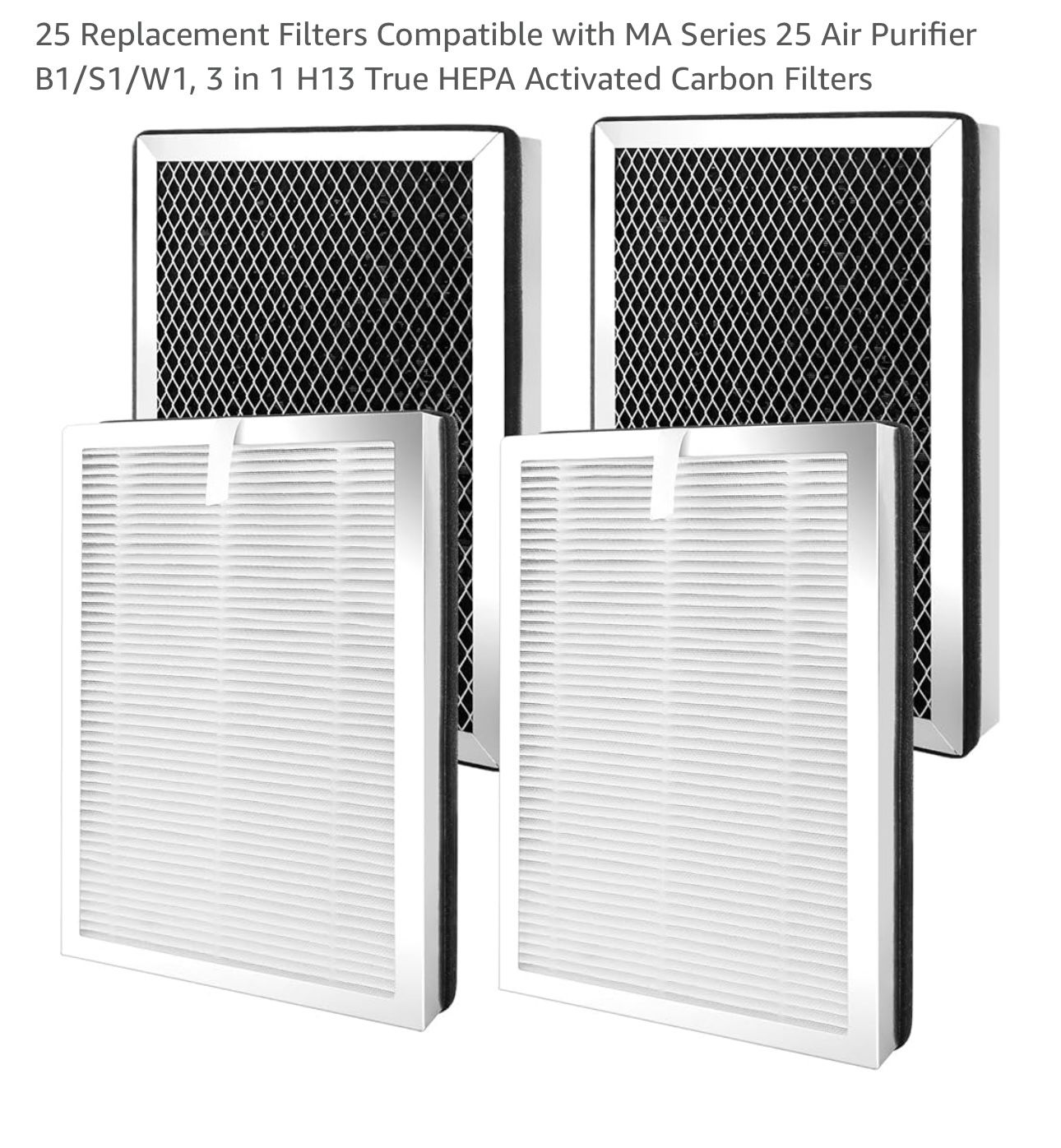 4pack 25 Replacement Filters Compatible with MA Series 25 Air Purifier B1/S1/W1, 3 in 1 H13 True HEPA Activated Carbon Filters