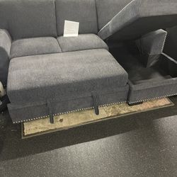 2 Piece Sectional With Storage Chaise And Pull Out Bed On Sale