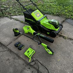24-volt Cordless Battery String Trimmer and Leaf Blower and Lawn Mower and Combo Kit 4 Ah (Battery Included)