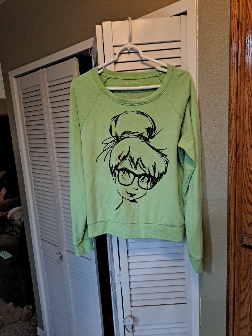 Disney Tinker Bell Sweatshirt RARE Size Large Long Warm Sleeves