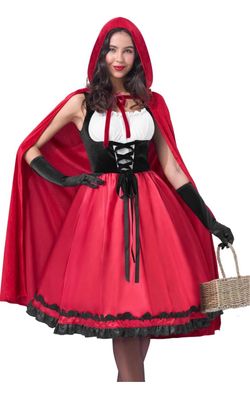 Women Little Red Riding Hood Costume, Halloween Hooded Cloak Adult Cape Dress for Fairy Cosplay Party   Women size: Small  New