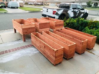 Redwood Cedar privacy wall garden bed planter boxes raised elevated 3 4 5ft long wheels casters custom made vege