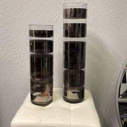 Mikasa Silver Striped Large Glass Vases