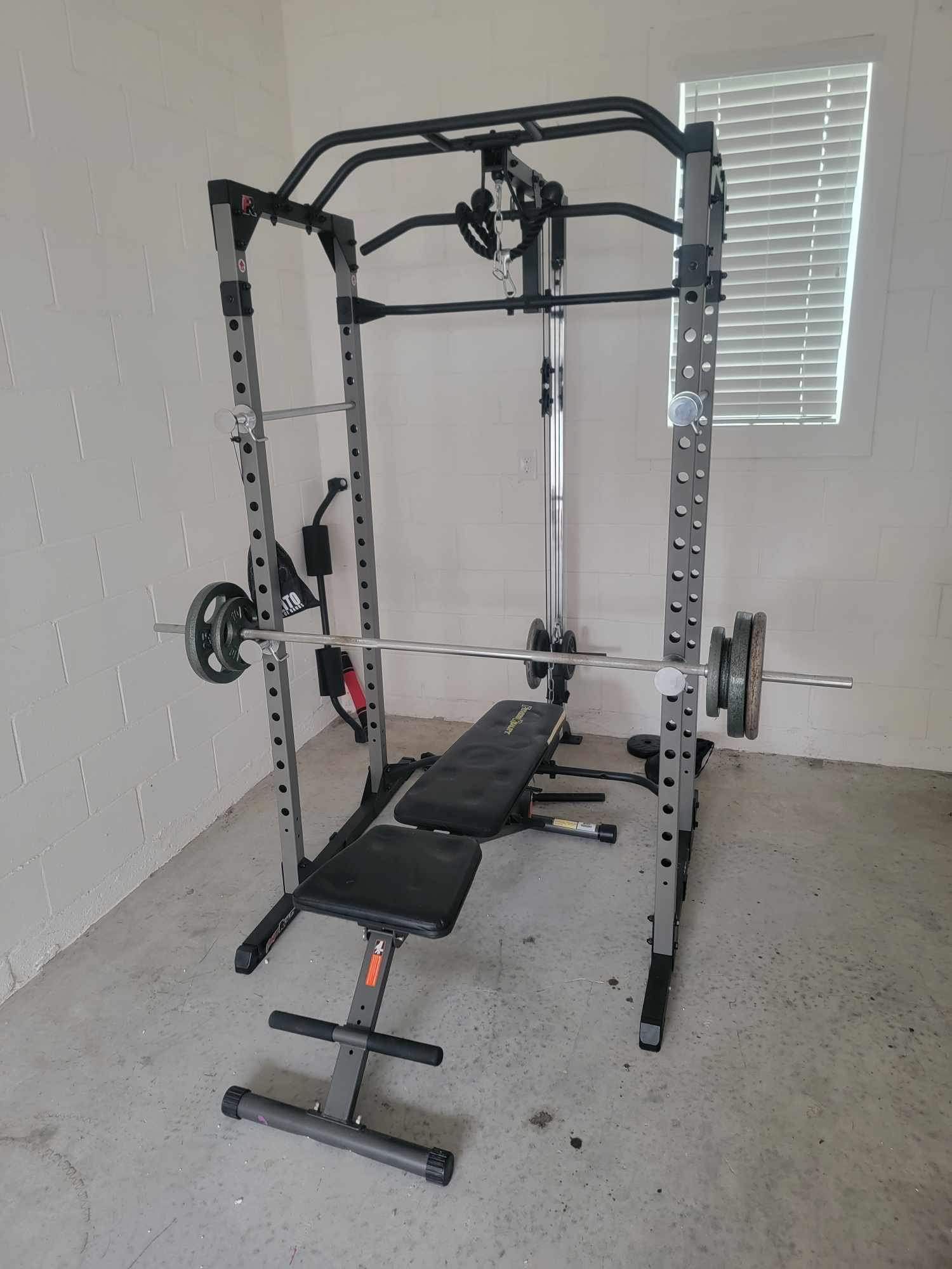 Squat Rack With Bench, Weights, Cable 