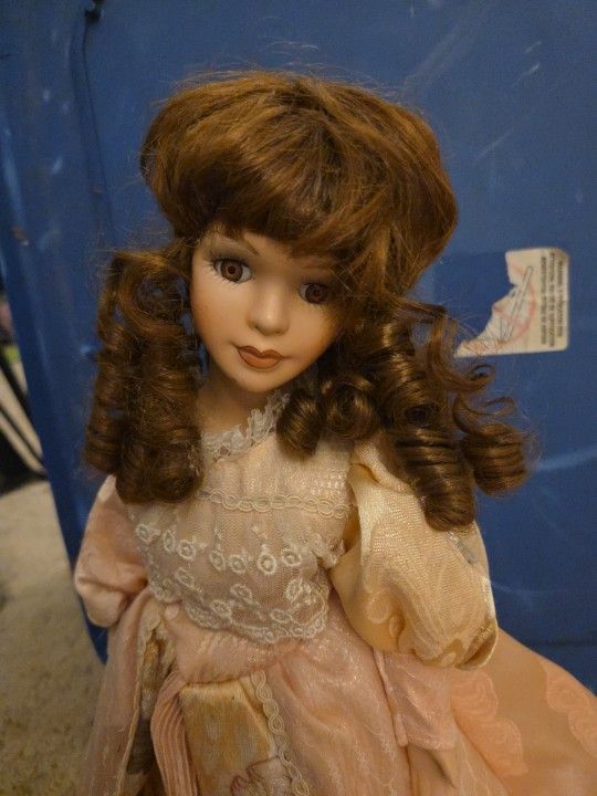 Vintage Porcelain Doll In Pink Dress