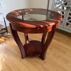 Round Wood Coffee Table With Glass Insert